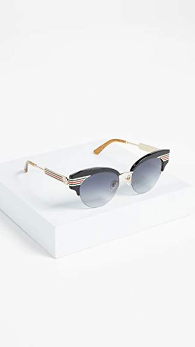 Shop Gucci Vintage Web Vintage Sunglasses In Black Gold/glitter Gold