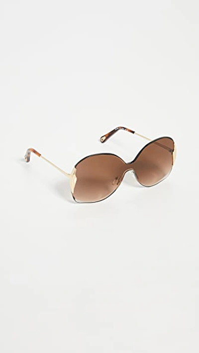 Shop Chloé Curtis Square Sunglasses In Gold Gradient Brown