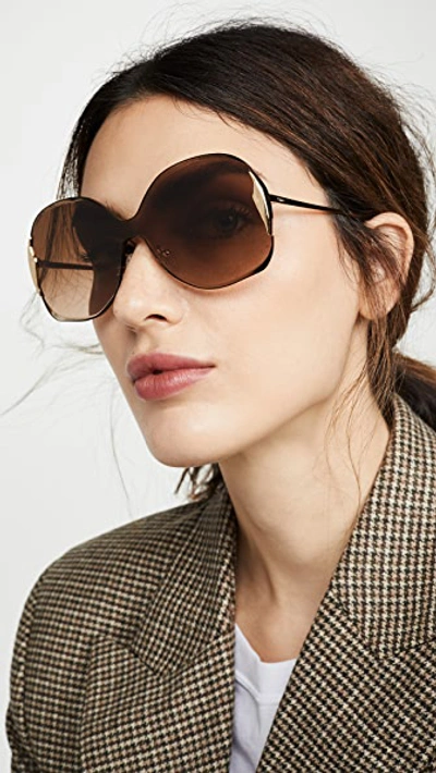 Shop Chloé Curtis Square Sunglasses In Gold Gradient Brown