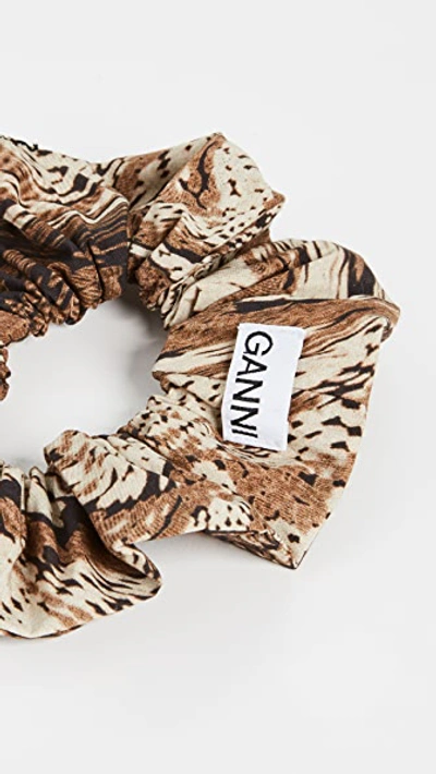 Shop Ganni Printed Cotton Poplin Scrunchie In Tiger's Eye