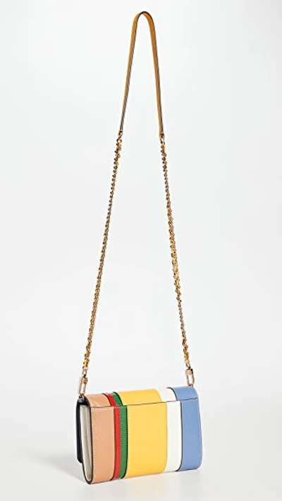 Tory Burch Robinson Balloon Stripe Wallet On Chain In New Ivory/ Bluewood/  Goldfinch | ModeSens