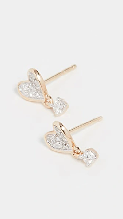 Shop Adina Reyter 14k Tiny Pavé Folded Heart Post Earrings In Yellow Gold