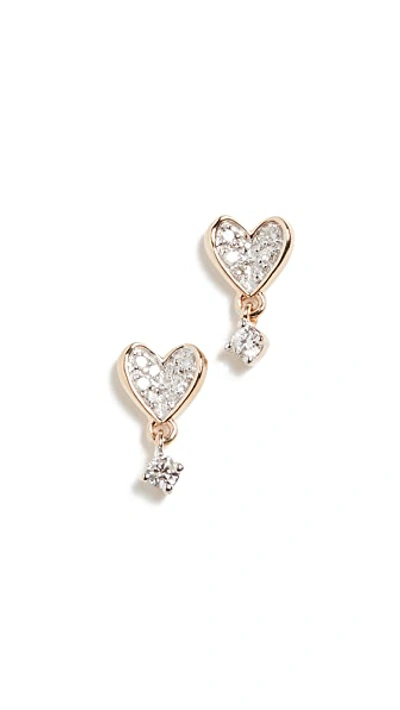 Shop Adina Reyter 14k Tiny Pavé Folded Heart Post Earrings In Yellow Gold