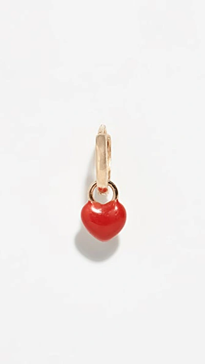 Shop Alison Lou 14k Enamel Heart Single Huggy Earring In Red