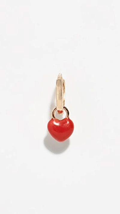 14k Enamel Heart Single Huggy Earring