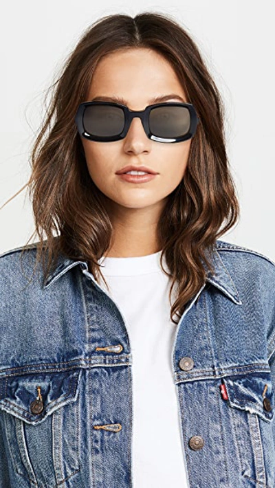 Shop Saint Laurent Beveled Sunglasses In Black/grey