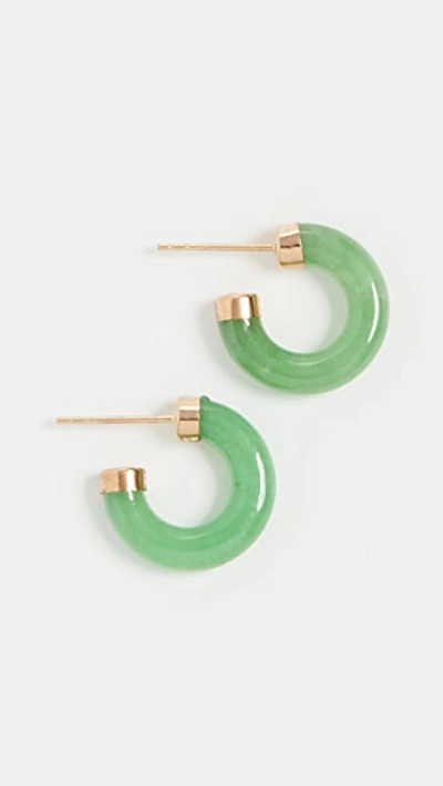 Shop Loren Stewart 14k Mini Stone Hoop Earrings In Jade/gold