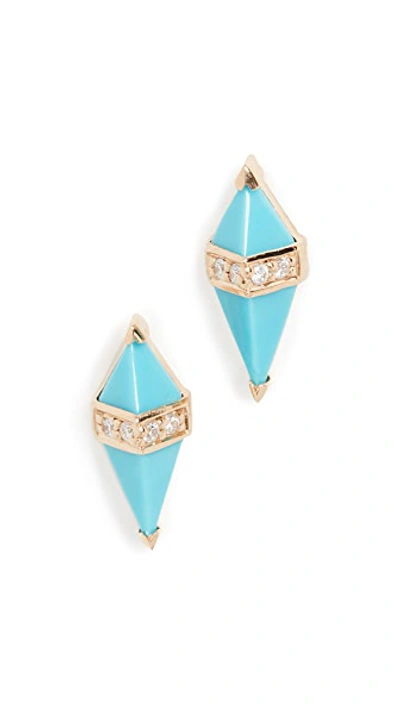 Shop Sorellina Pietra Studs 18k Yellow Gold In Turquoise/white Diamond