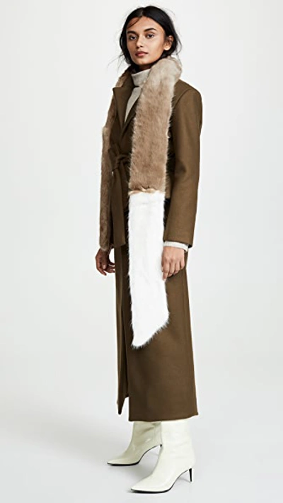 Shop Heurueh Long & Skinny Faux Fur Scarf In Camel