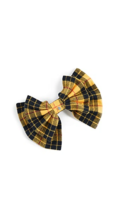 Shop Dannijo Mabel Big Bow Barrette In Mustard Plaid