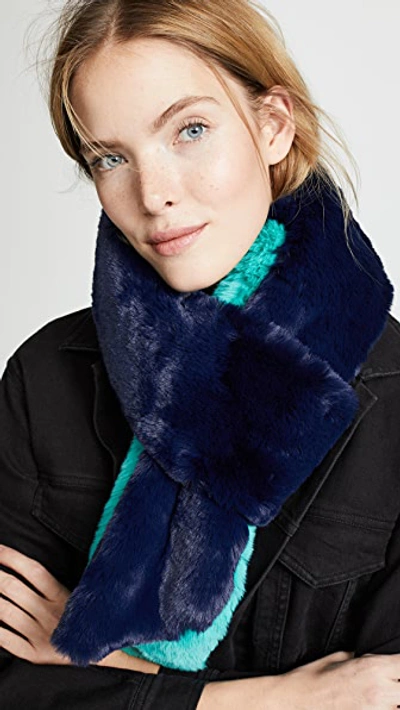 Shop Heurueh Long Skinny Faux Fur Scarf In Navy