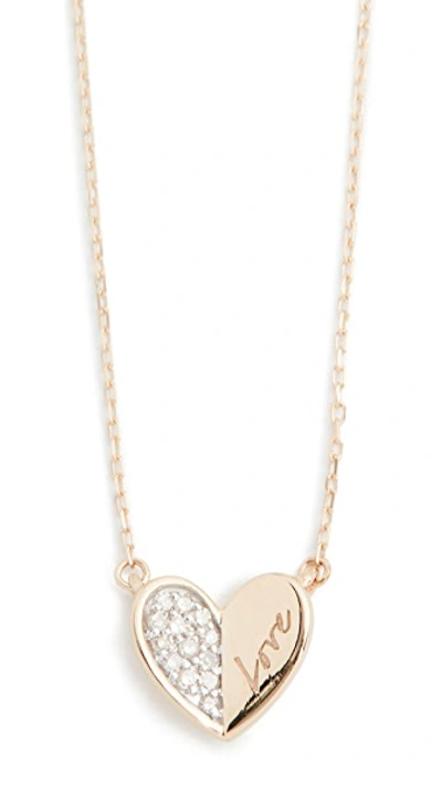 Shop Adina Reyter 14k Love Pavé Folded Heart Necklace In Yellow