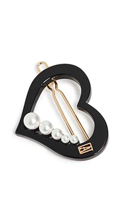 Shop Alexandre De Paris Pearl Heart Clip In Black