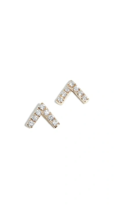 Shop Ef Collection 14k Mini Chevron Stud Earrings In Yellow Gold