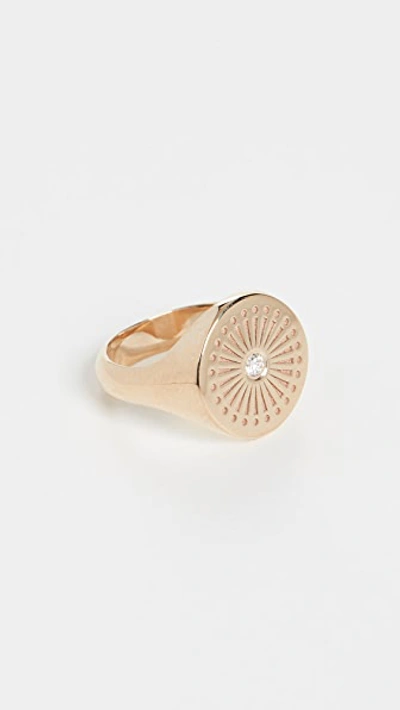Shop Zoë Chicco 14k Gold Sunbeam Signet Ring In Yellow