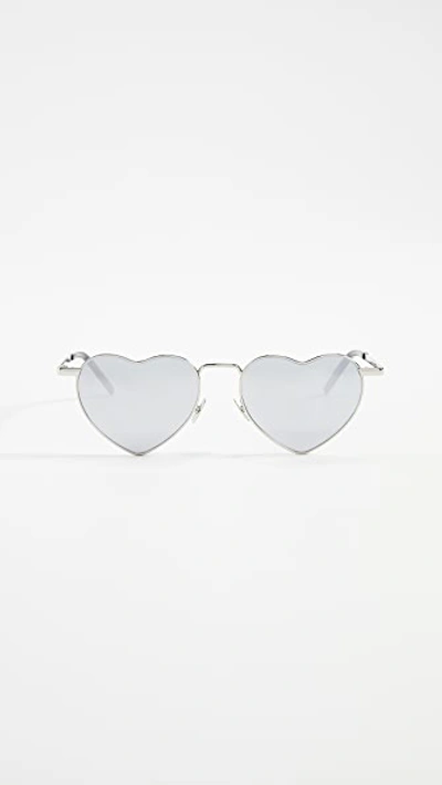 Shop Saint Laurent Lou Lou Metal Sunglasses In Silver/silver