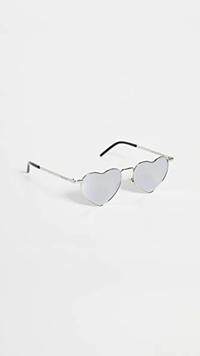 Shop Saint Laurent Lou Lou Metal Sunglasses In Silver/silver