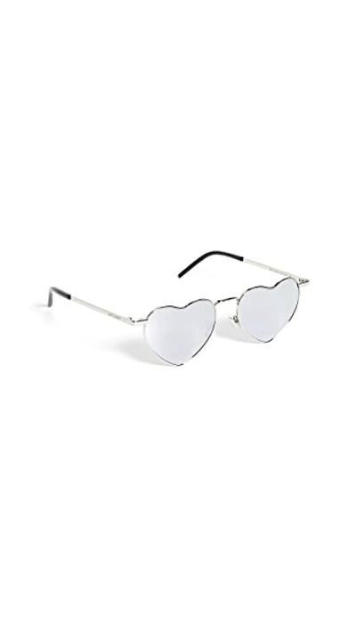 Shop Saint Laurent Lou Lou Metal Sunglasses In Silver/silver
