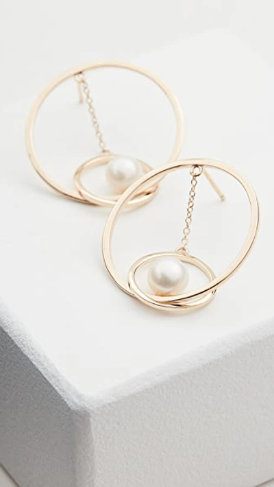 Shop Mateo 14k Gold Suspended Circle Pearl Earrings In 14k Yellow Gold