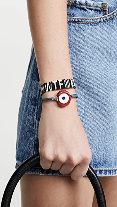 Shop Maison Irem Evil Eye Macrame Bracelet In Red/rainbow