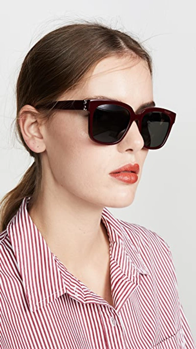 Shop Saint Laurent New Pilot Sunglasses In Burgundy/burgundy
