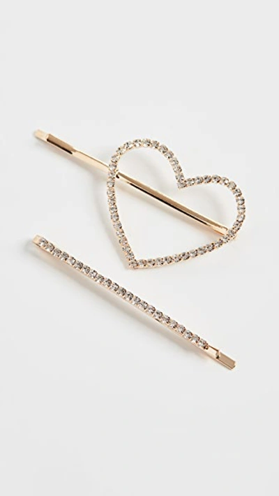 Shop Shashi Crystal Heart Pin Set In Gold/crystal