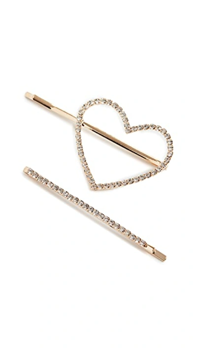 Shop Shashi Crystal Heart Pin Set In Gold/crystal