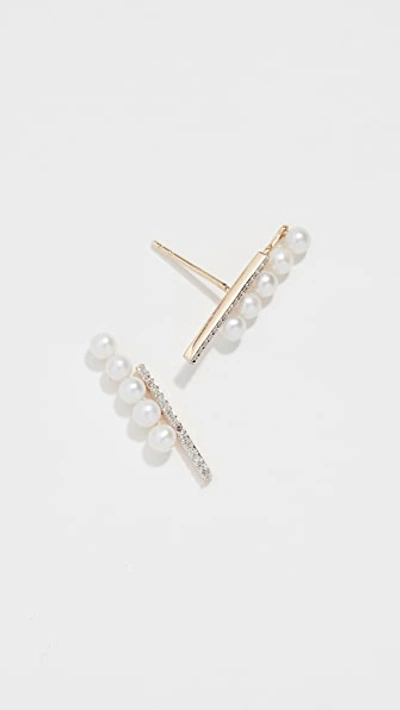 Shop Mateo 14k Diamond And Pearl Bypass Earrings In Yellow Gold