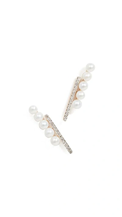 Shop Mateo 14k Diamond And Pearl Bypass Earrings In Yellow Gold