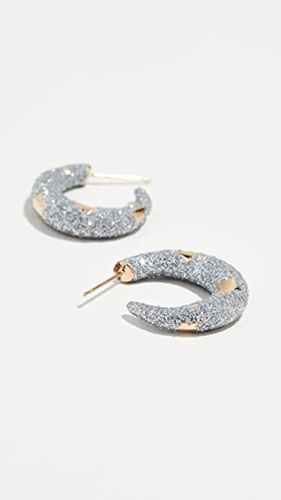 Shop Alison Lou 14k Petite Etoile Hoop Earrings In Silver Glitter