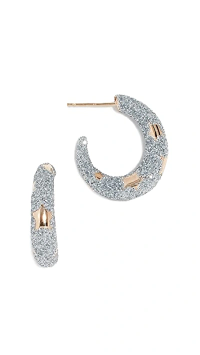 Shop Alison Lou 14k Petite Etoile Hoop Earrings In Silver Glitter