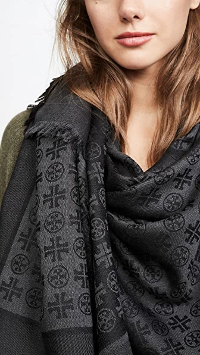 Tory Burch Jacquard Silk-wool Motif Scarf In Black | ModeSens