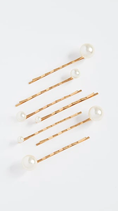 Shop Jennifer Behr Imitation Pearl Bobby Pin Set Of 7 In Gold/pearl