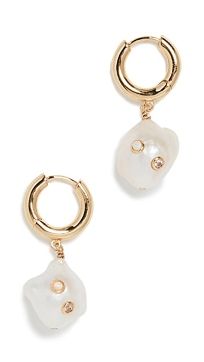 Shop Anni Lu Gertrude Pearl Hoops In Gold