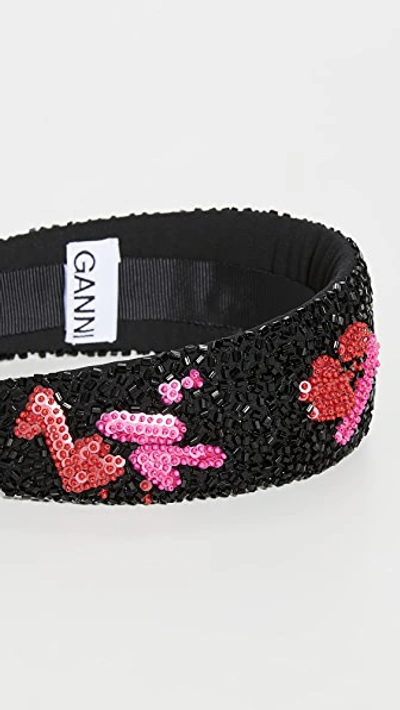 Shop Ganni Hand Beaded Headband In Black