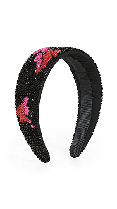 Shop Ganni Hand Beaded Headband In Black