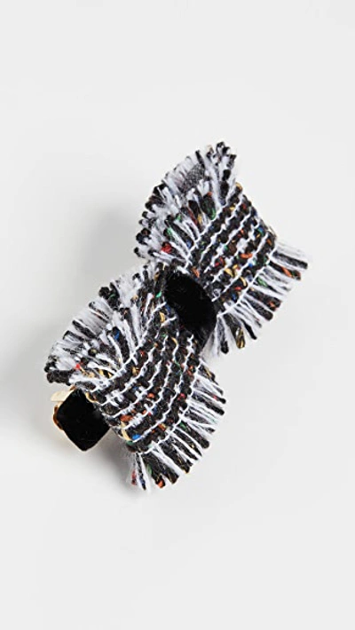 Shop Alexandre De Paris Tweed Bow Barrette In Black Multi