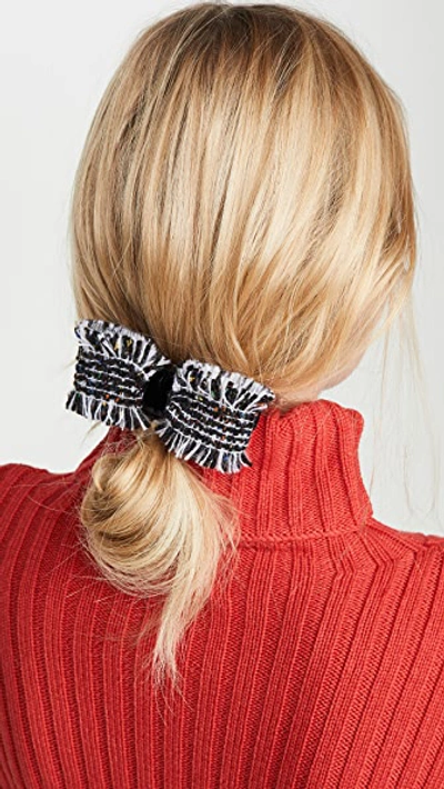 Shop Alexandre De Paris Tweed Bow Barrette In Black Multi