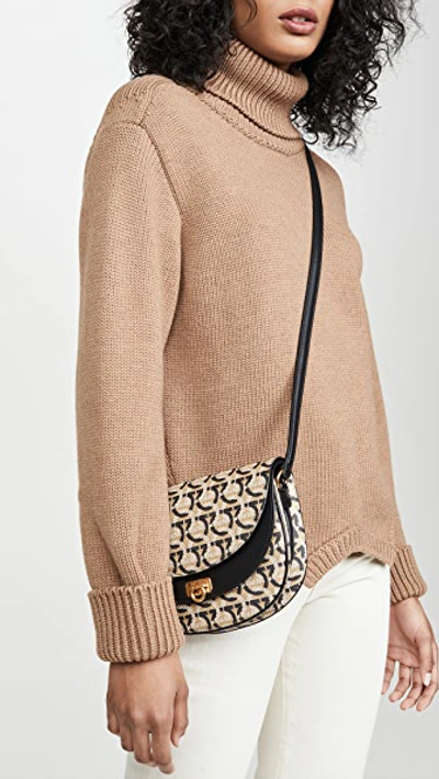 Shop Ferragamo All Gancini Crossbody Bag In Gancini Sand/nero