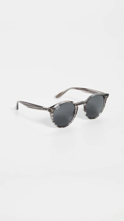 Shop Ray Ban Highstreet Round Phantos Sunglasses In Striped Grey Havana/dark Grey