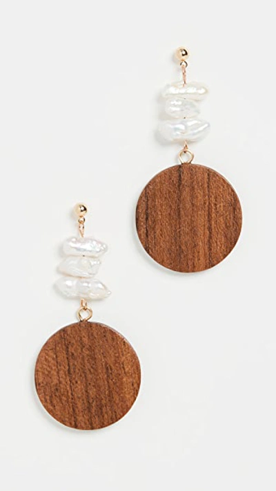 Shop Sophie Monet The Mira Earrings In Wood/pearl
