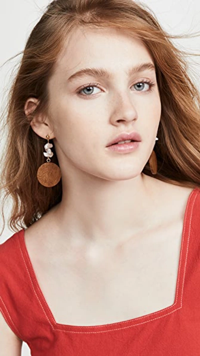 Shop Sophie Monet The Mira Earrings In Wood/pearl