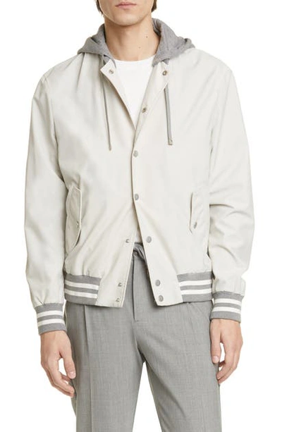 Shop Eleventy Varsity Jacket With Removable Hood In Sand