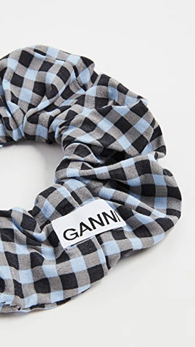 Shop Ganni Printed Crepe Scrunchie In Brunnera Bleu