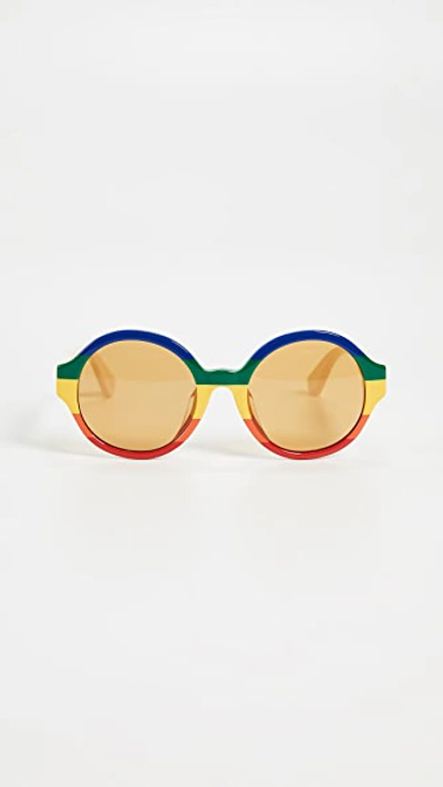Shop Gucci Sylvie Round Sunglasses In Rainbow White/solid Nicotine