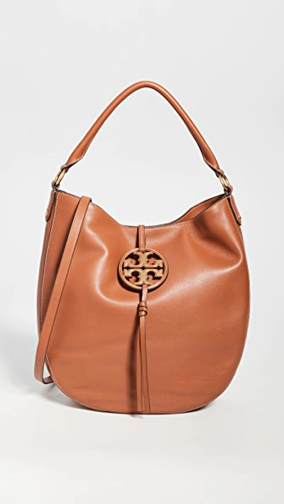 Shop Tory Burch Miller Metal Slouchy Hobo Bag In Aged Camello