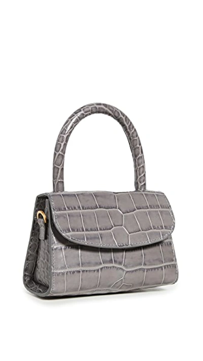 BY FAR Mini Crocodile Effect Leather Cross Body Bag in Gray