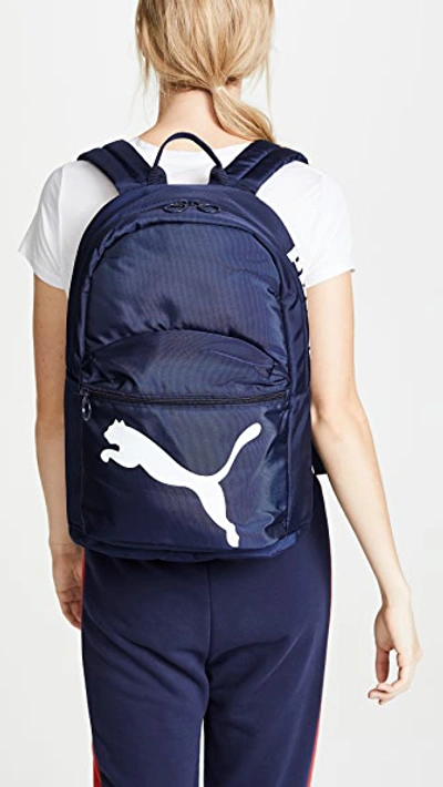 Shop Puma Essential Backpack In Peacoat/white