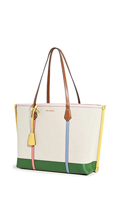 Shop Tory Burch Perry Canvas Triple Compartment Tote In Natural