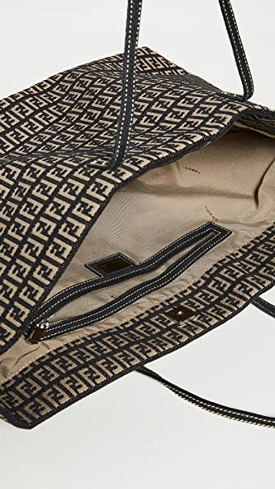 Pre-owned Fendi Black Jacquard Roll Tote Bag